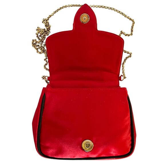 Escada Vintage Fleur De Lis Red Satin Chain Strap Crossbody Evening Bag - Picture 4 of 10